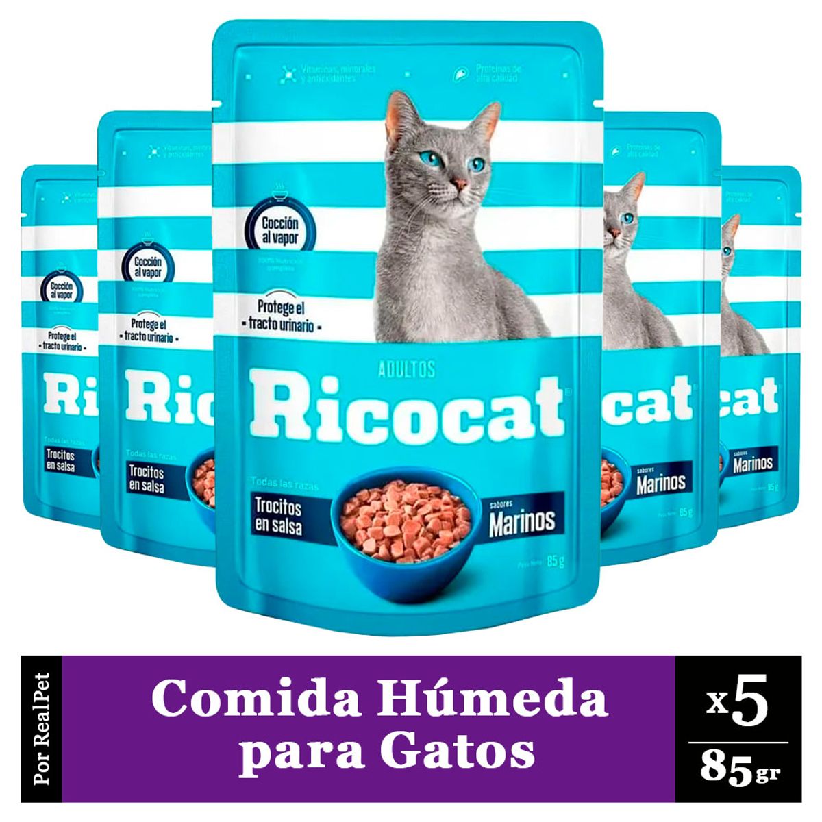 RICOCAT - Pack x5 Comida Húmeda para Gato Ricocat Marinos 85gr
