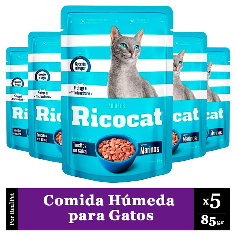 RICOCAT - Pack x5 Comida Húmeda para Gato Ricocat Marinos 85gr