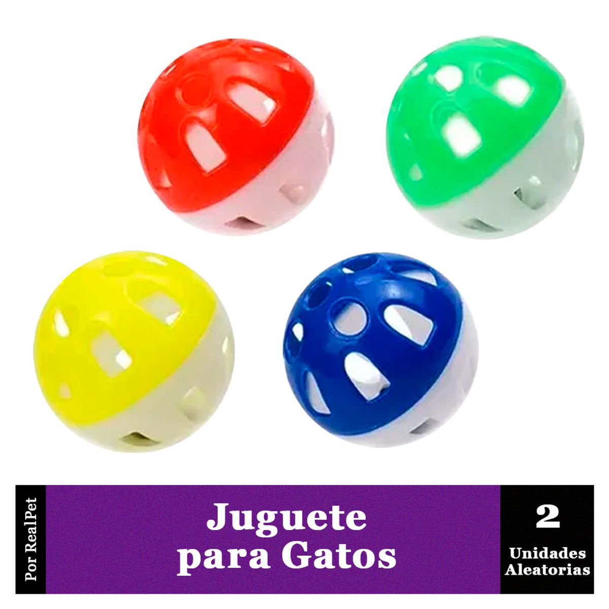 MARCA - Juguete de Pelotas Bicolor para Gato 2 Unidades  3.8cm