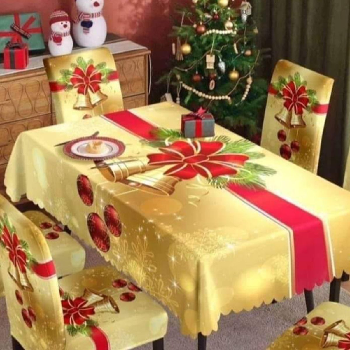 GENERICO - Mantel Navideño + 06 Forros Funda De Silla / NAVIDAD