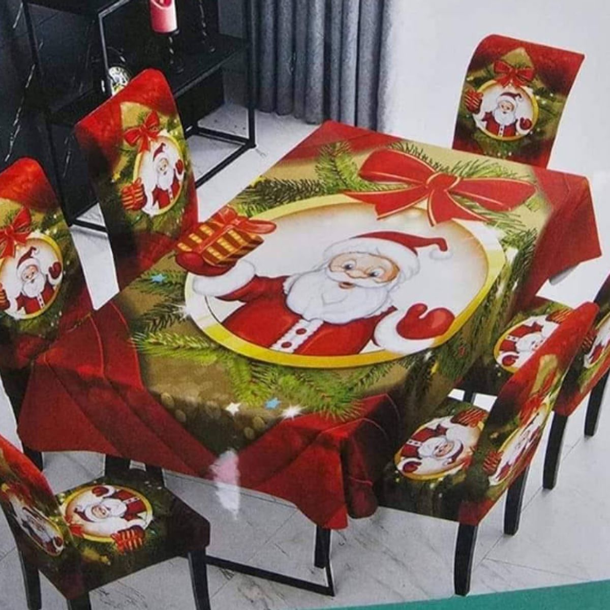 GENERICO - MANTEL NAVIDEÑO + 06 Forros Funda De Silla