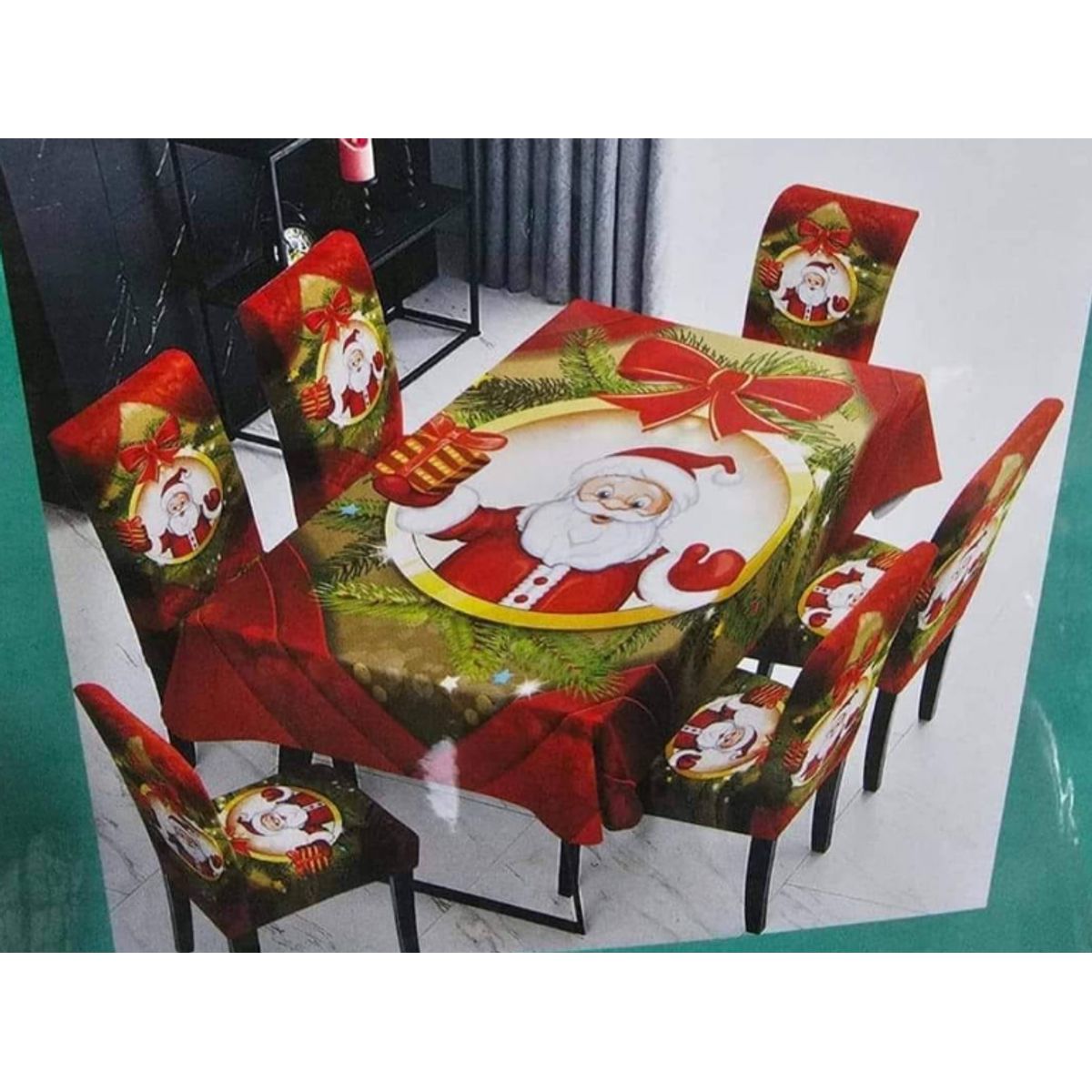 GENERICO - MANTEL NAVIDEÑO + 06 Forros Funda De Silla