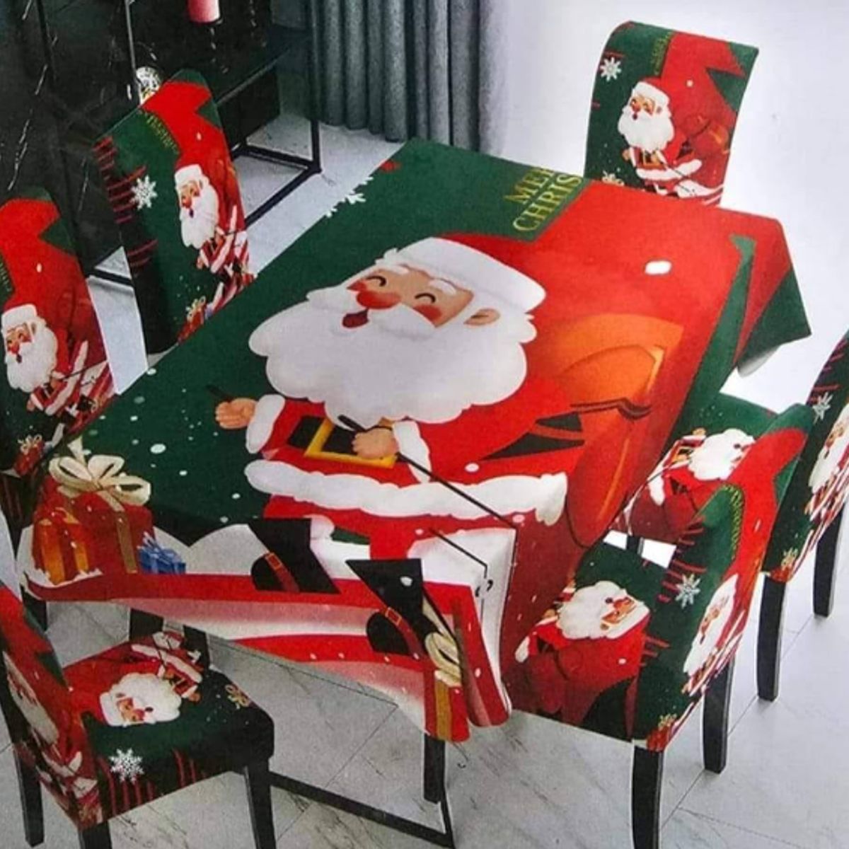 GENERICO - Mantel Navideño + 06 Forros Funda De Silla Decoración Navidad