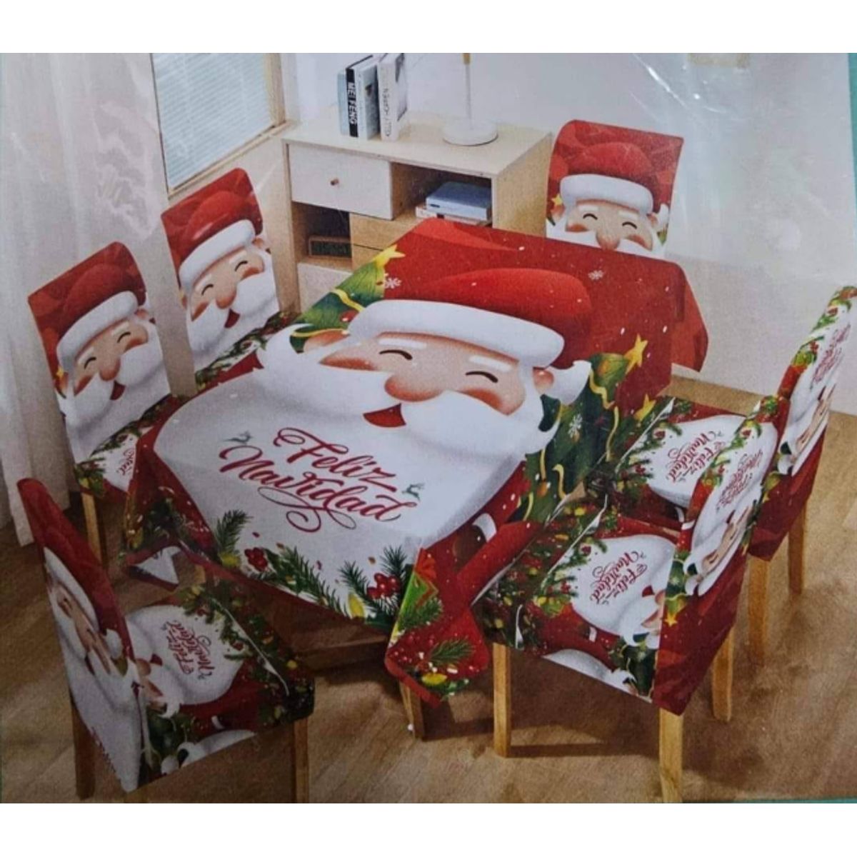 GENERICO - Mantel Navideño + 06 Forros Funda De Silla Decoración Navidad