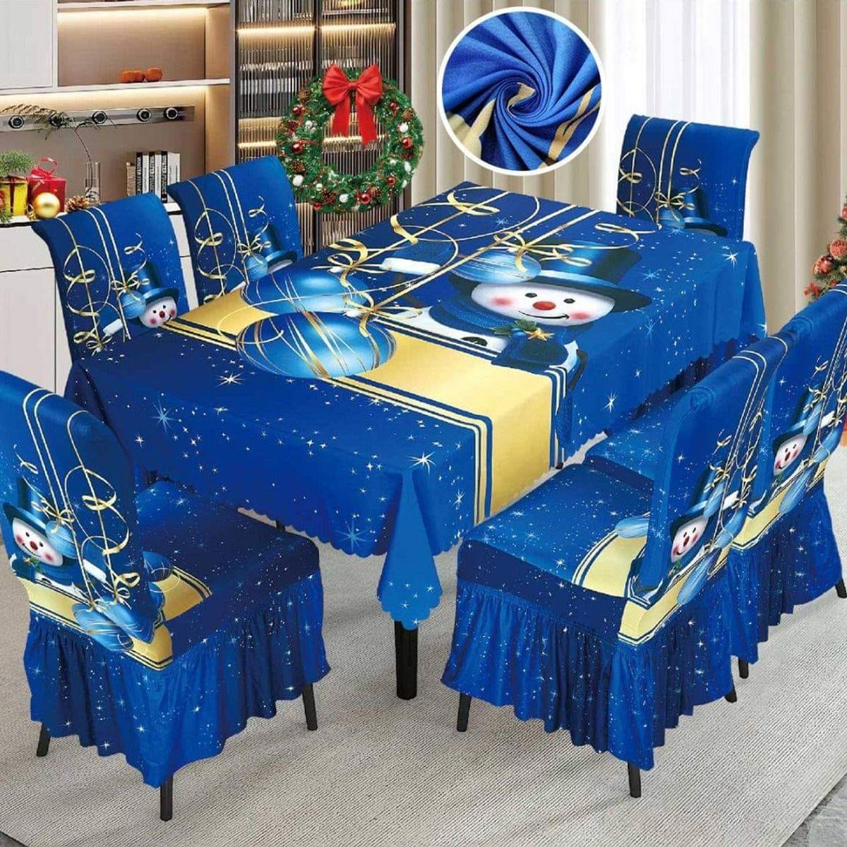 GENERICO - Mantel Navideño + 06 Forros Funda De Silla Decoración Navidad