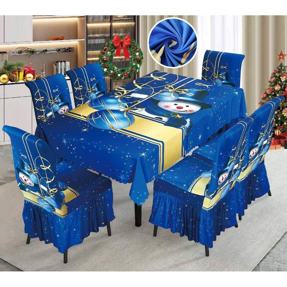 GENERICO - Mantel Navideño + 06 Forros Funda De Silla Decoración Navidad