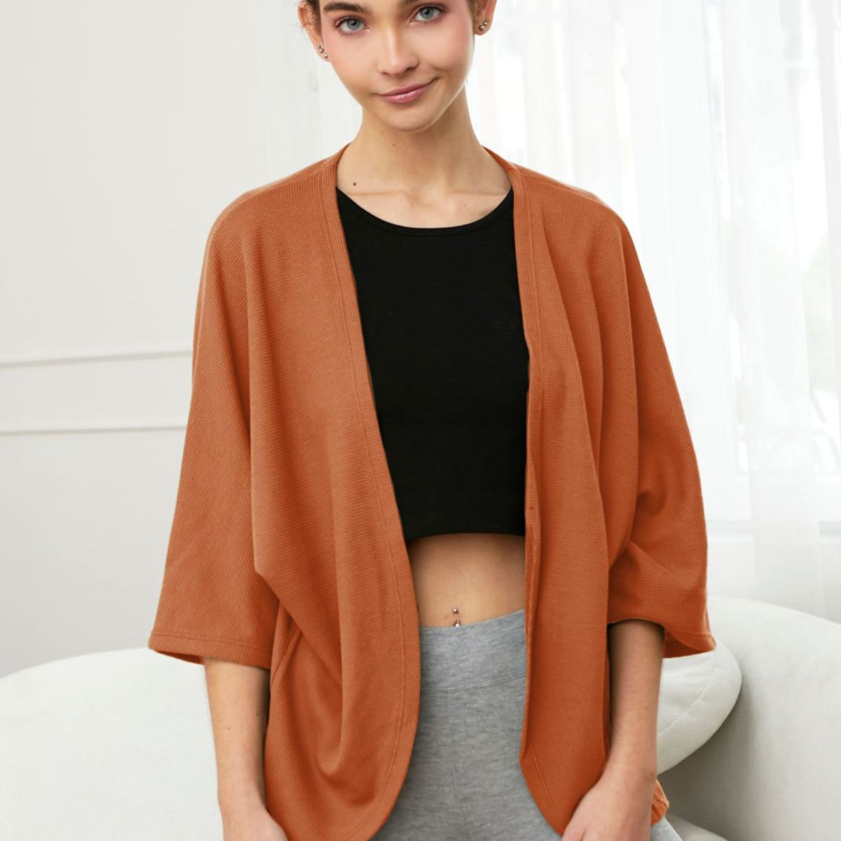 KONING - Capa Kimono Waffer Mujer