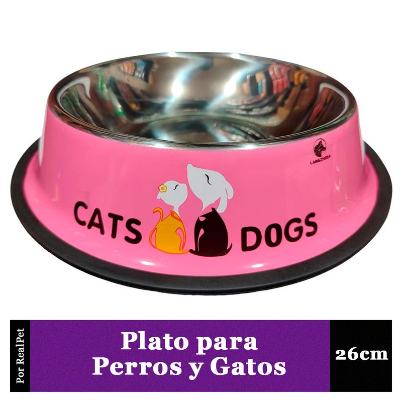 MARCA - Plato Antideslizante Grande para Perro y Gato Rosado