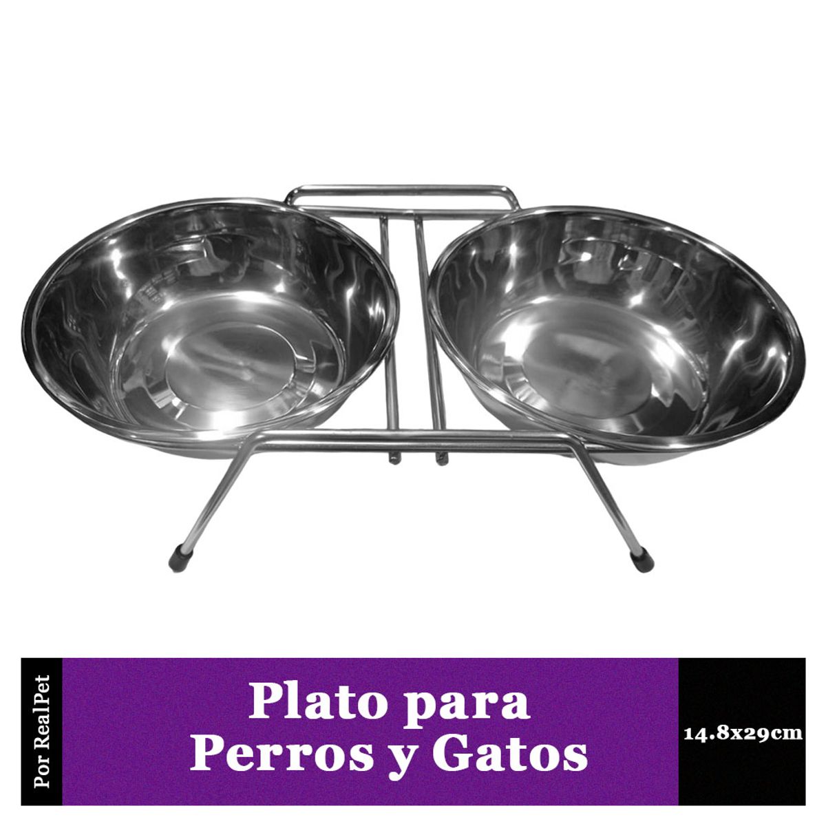 MARCA - Plato Doble de Acero para Perro y Gato