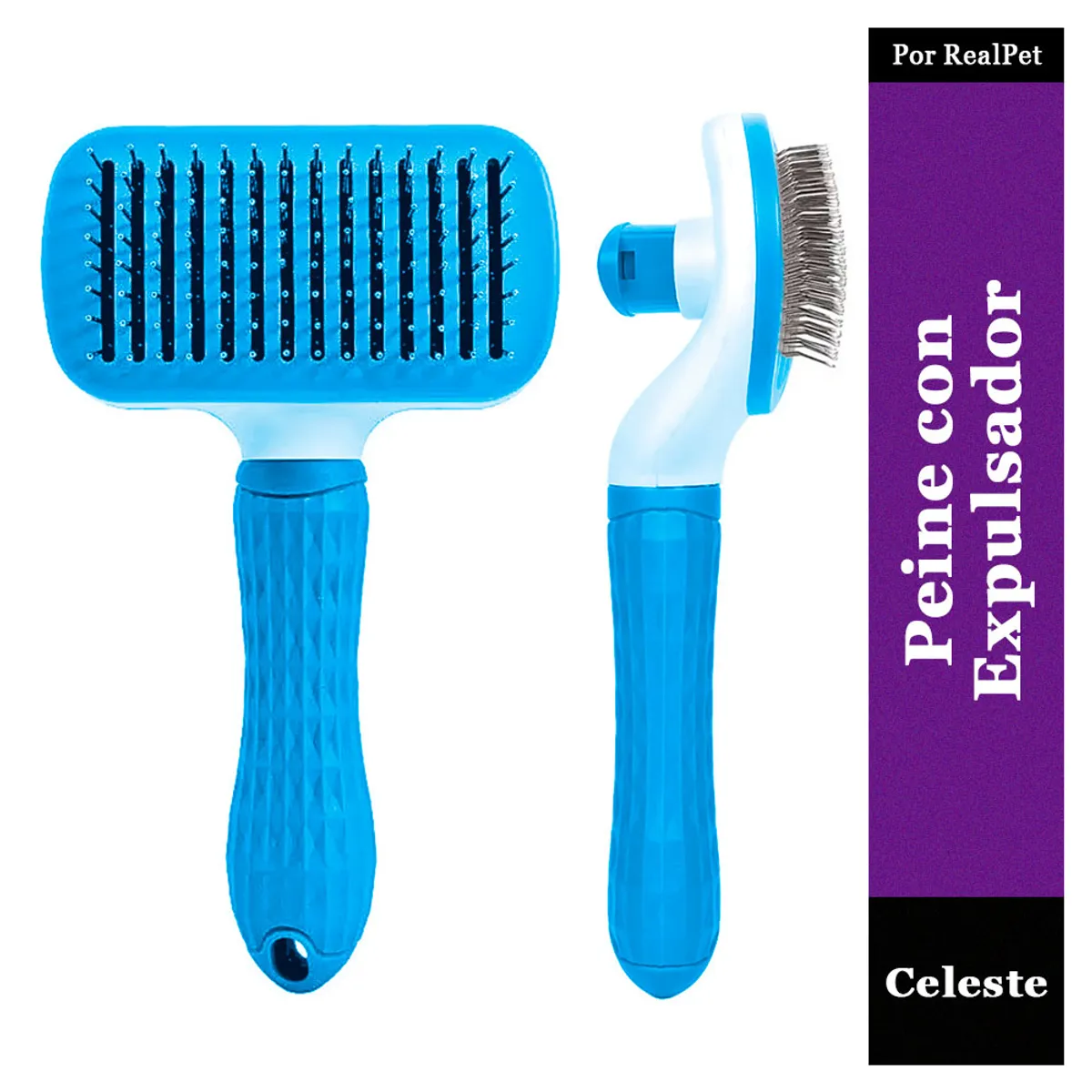 MARCA - Peine con Expulsador de Pelo Perro y Gato  18.5x10cm Celeste