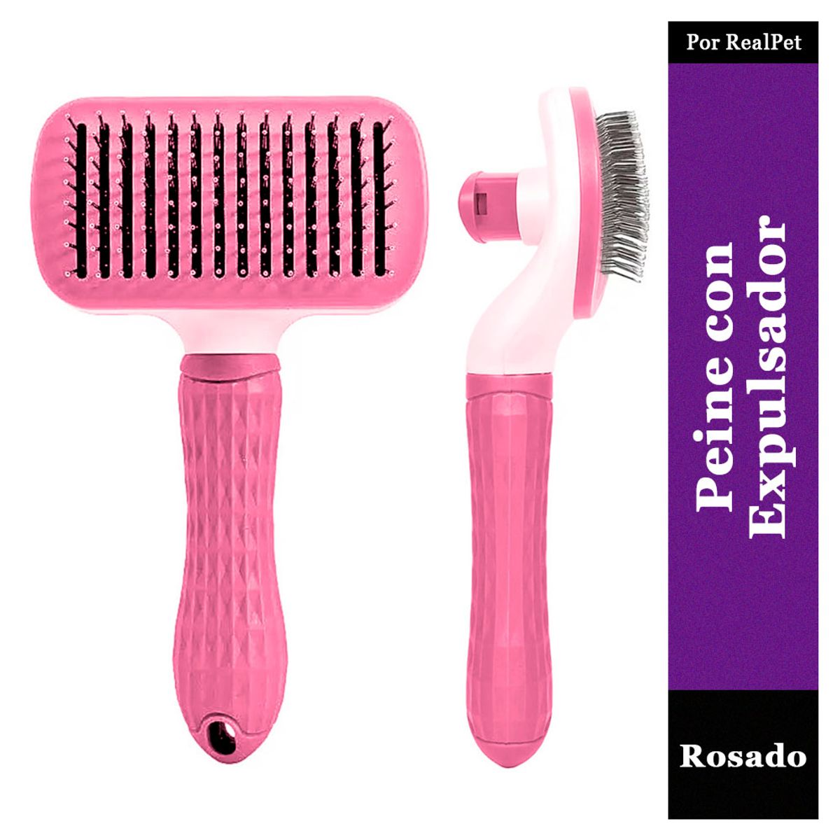 MARCA - Peine con Expulsador de Pelo Perro y Gato  18.5x10cm Rosado