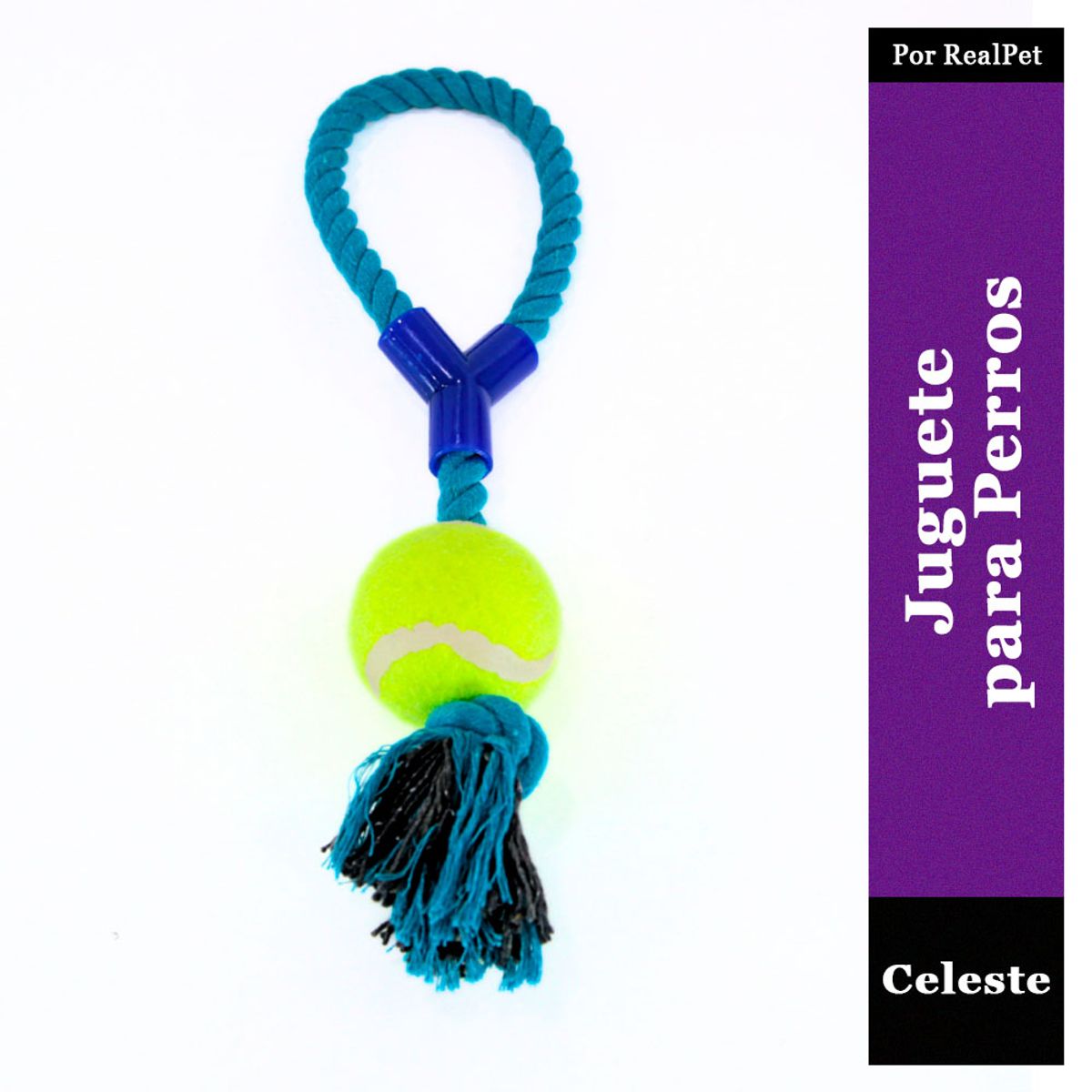 MARCA - Cuerda con Pelota Tennis para Perro Celeste