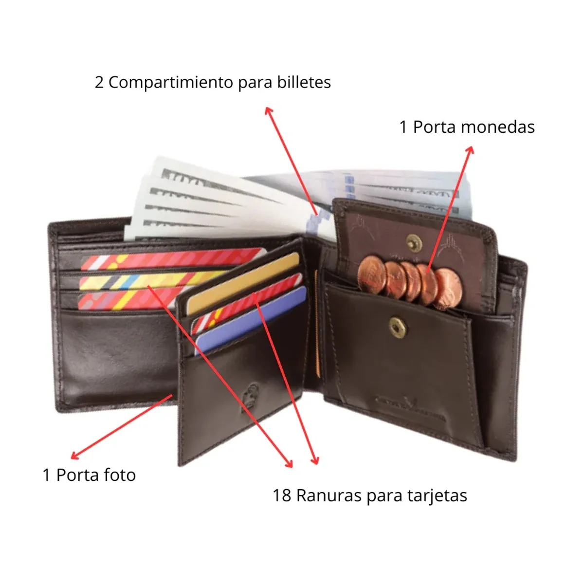 ARMUZ - Billetera de Cuero Vacuno Estilo Clásico BP945 con RFID y Mayor Capacidad