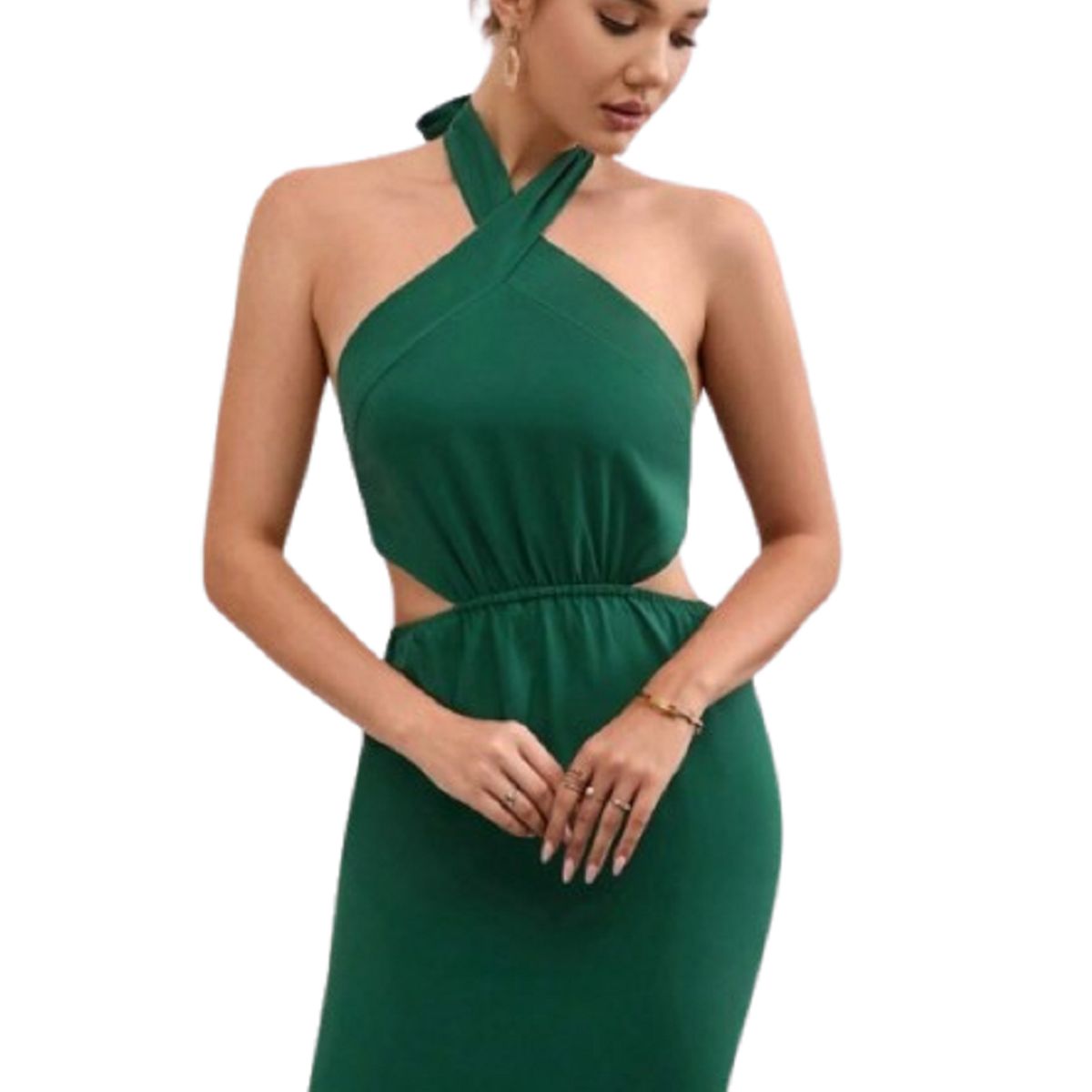GENERICO - Vestido verde cintura con aberturas espalda abierta