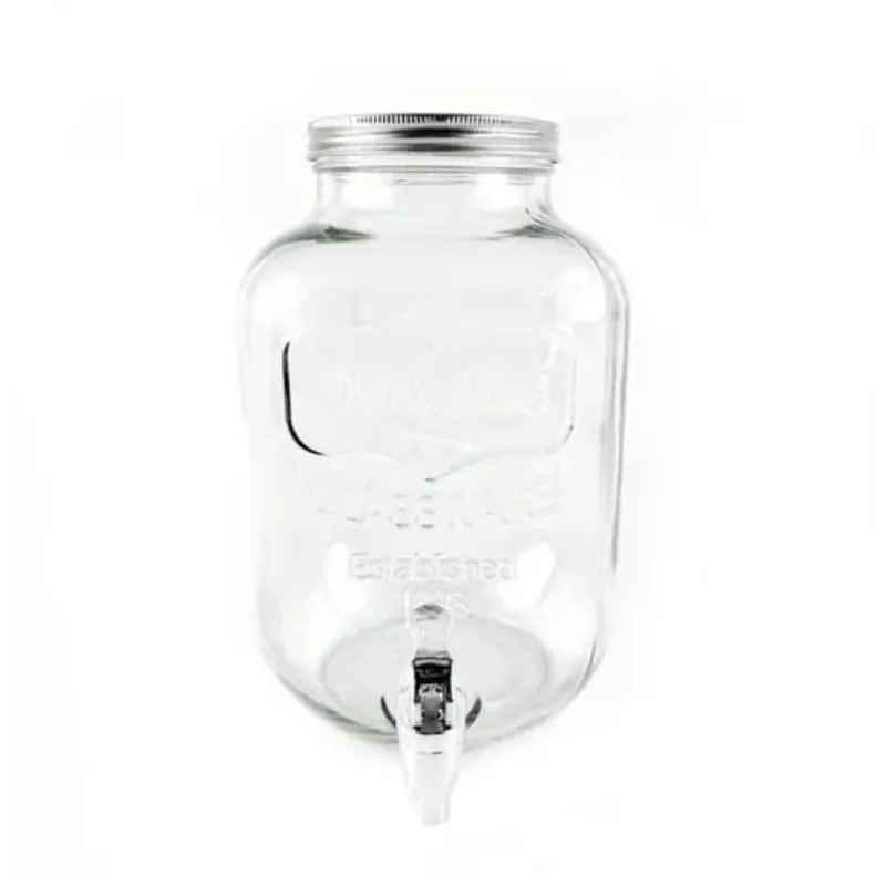 ICHIMATSU - Dispensador De Vidrio  C/ Tapa Plateada 5 Lt con Base.