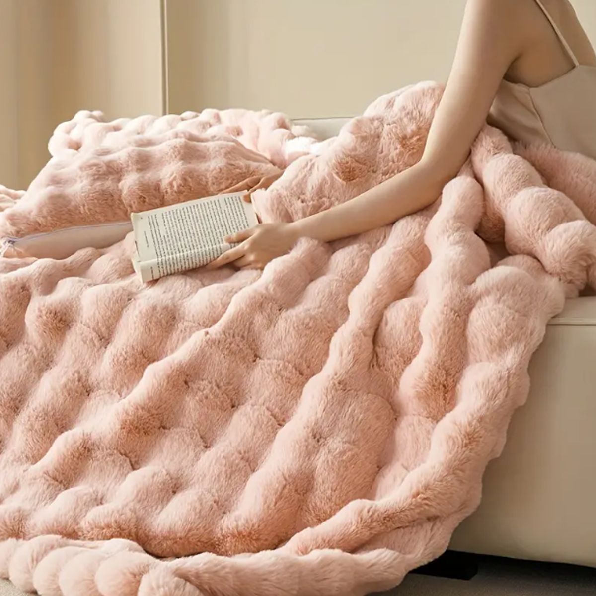 GENERICO - Manta Bruselas tipo piel de conejo suave Multiusos para Cama Sofá rosado