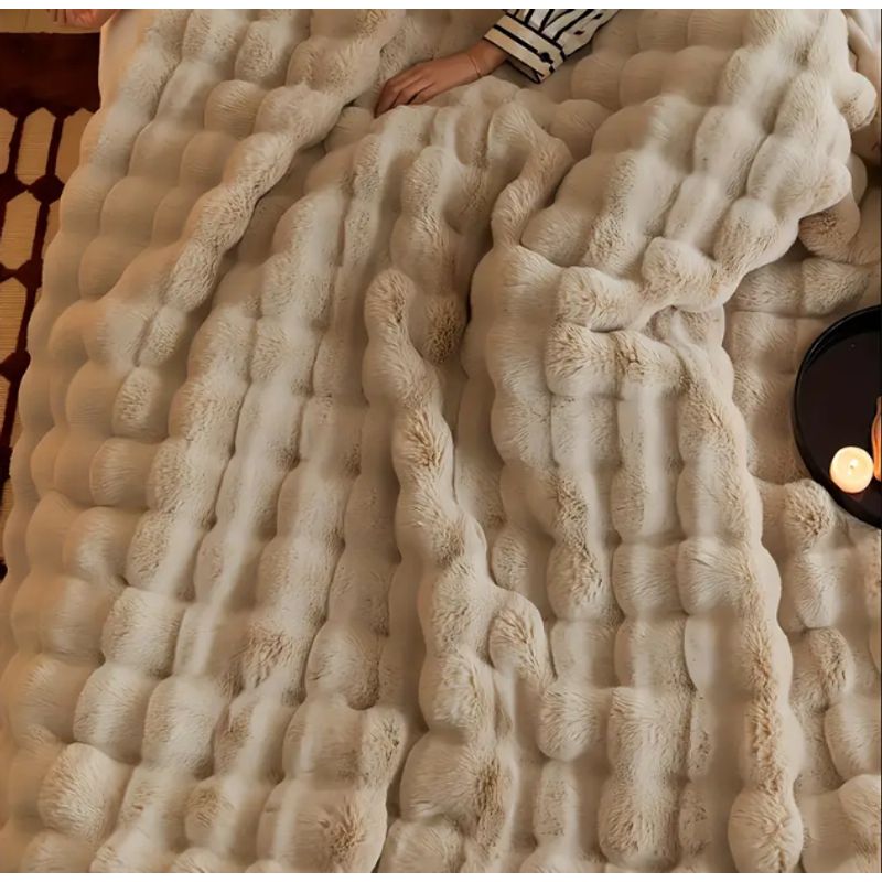 GENERICO - Manta Piel de conejo de lujo suave Multiusos para Cama Sofá beige