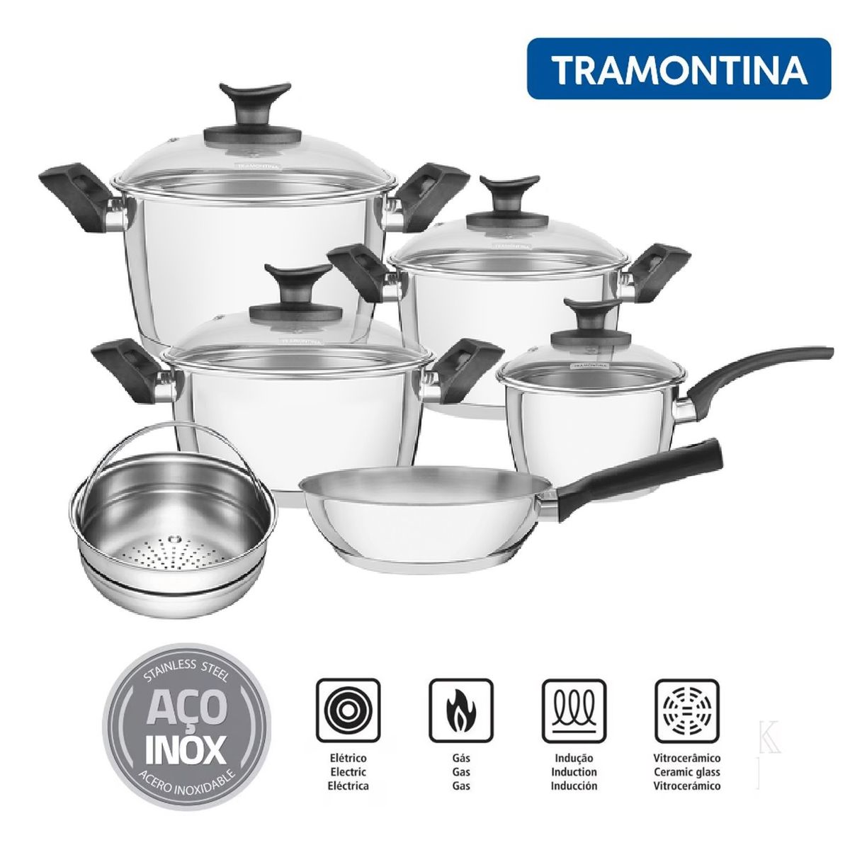 TRAMONTINA - Juego de Ollas Tramontina Acero Inoxidable 10 piezas