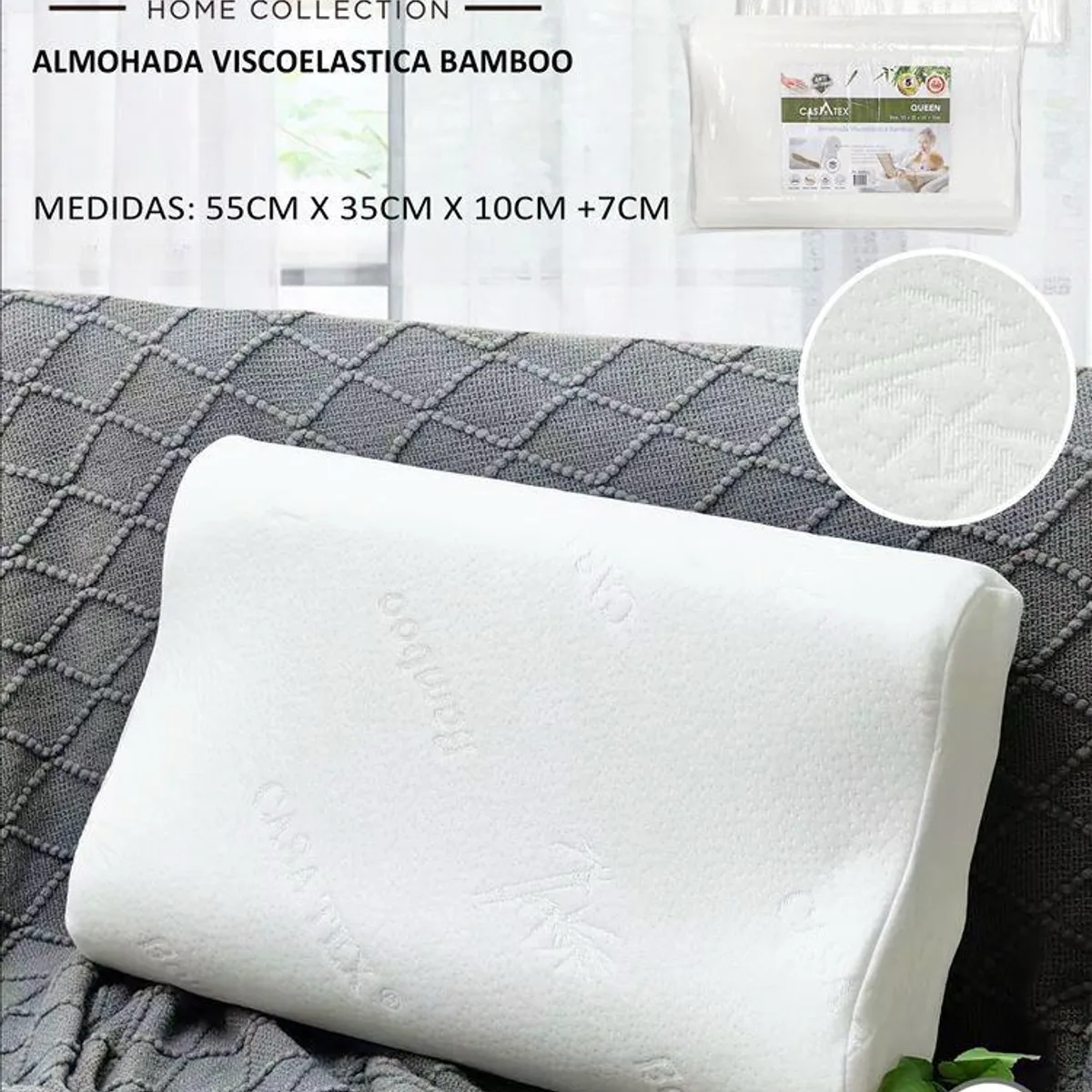 CASATEX - Almohada Viscoelástica Cervical Con Funda de Bamboo Casatex