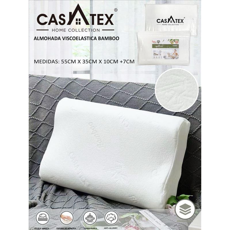 CASATEX - Almohada Viscoelástica Cervical Con Funda de Bamboo Casatex