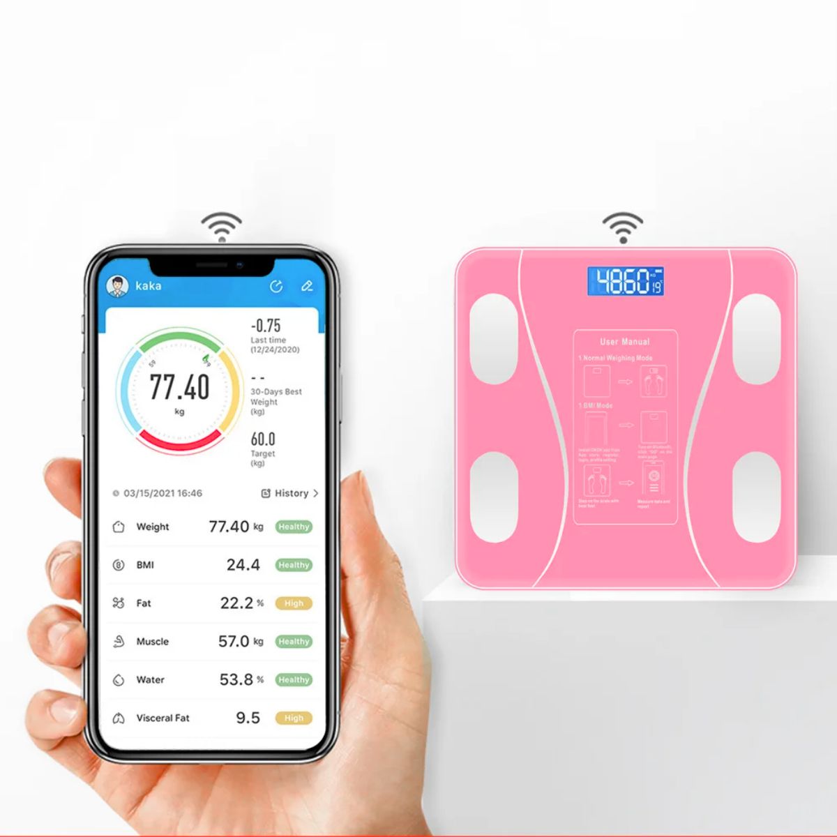 Pentha - Balanza Digital Smart Bluetooth 180 kg Color Rosa