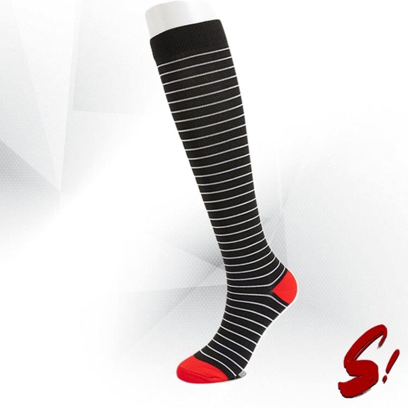 GENERICO - Medias de Compresión 20-30mmhg anti varices - Rayada Negro y Rojo