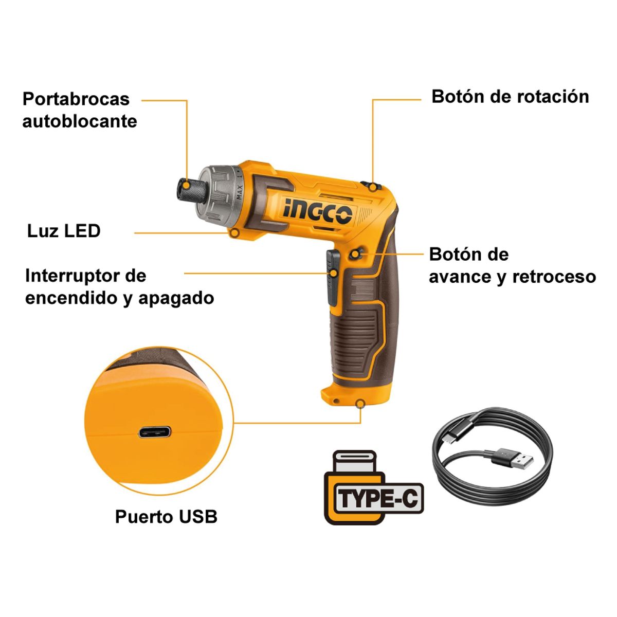 INGCO TOOLS - DESTORNILLADOR  INALÁMBRICO INGCO 8V 6NM + 17 ACCESORIOS CSDLI08025