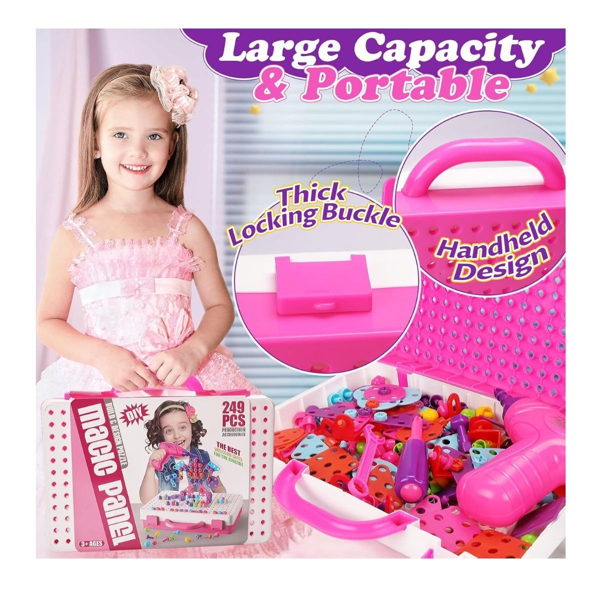 GENERICO - Juguete Creativo Puzzle 2d Y 3d Para Niñas 249 Pzas Taladro