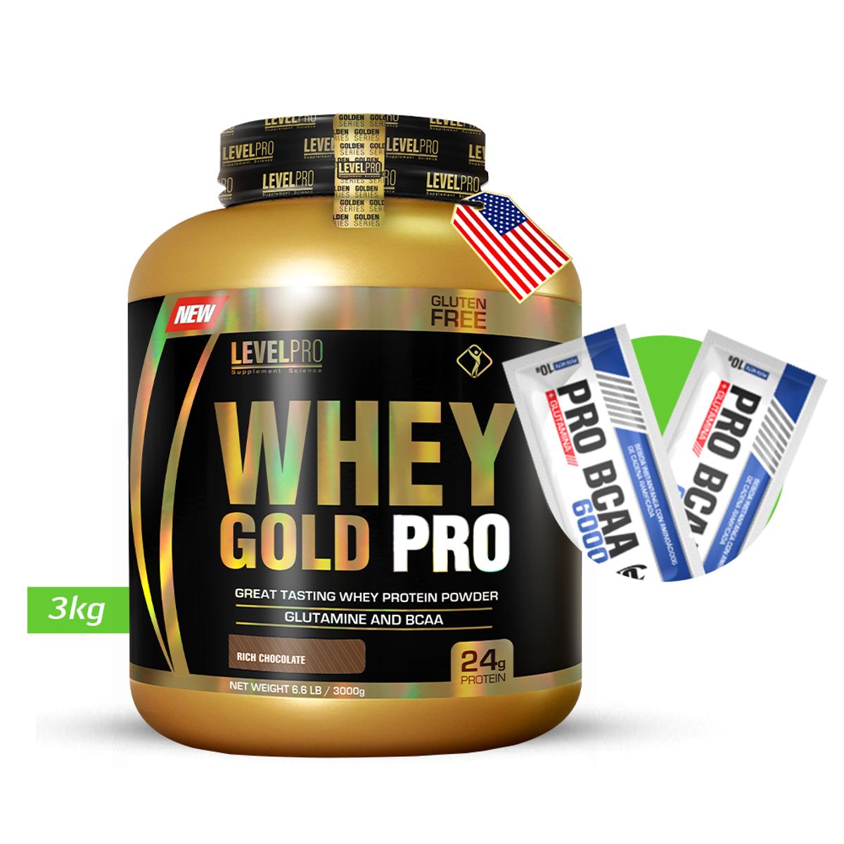 LEVEL PRO - LEVEL PRO Whey Gold Pro 3kg Chocolate + Regalos
