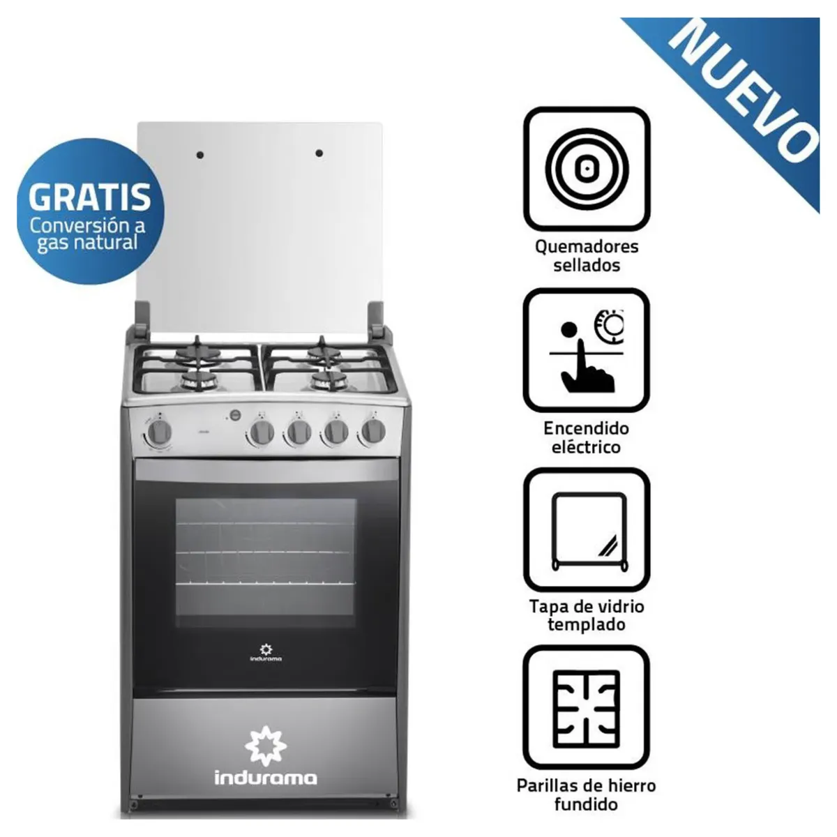 INDURAMA - Cocina Indurama Coruña 4 Quemadores Croma