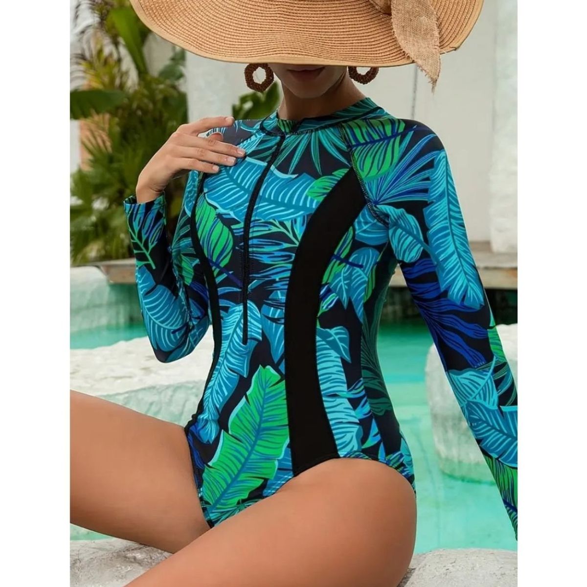 GENERICO - TRAJE DE BAÑO MANGA LARGA CON COPA Y FORRO INTERNO