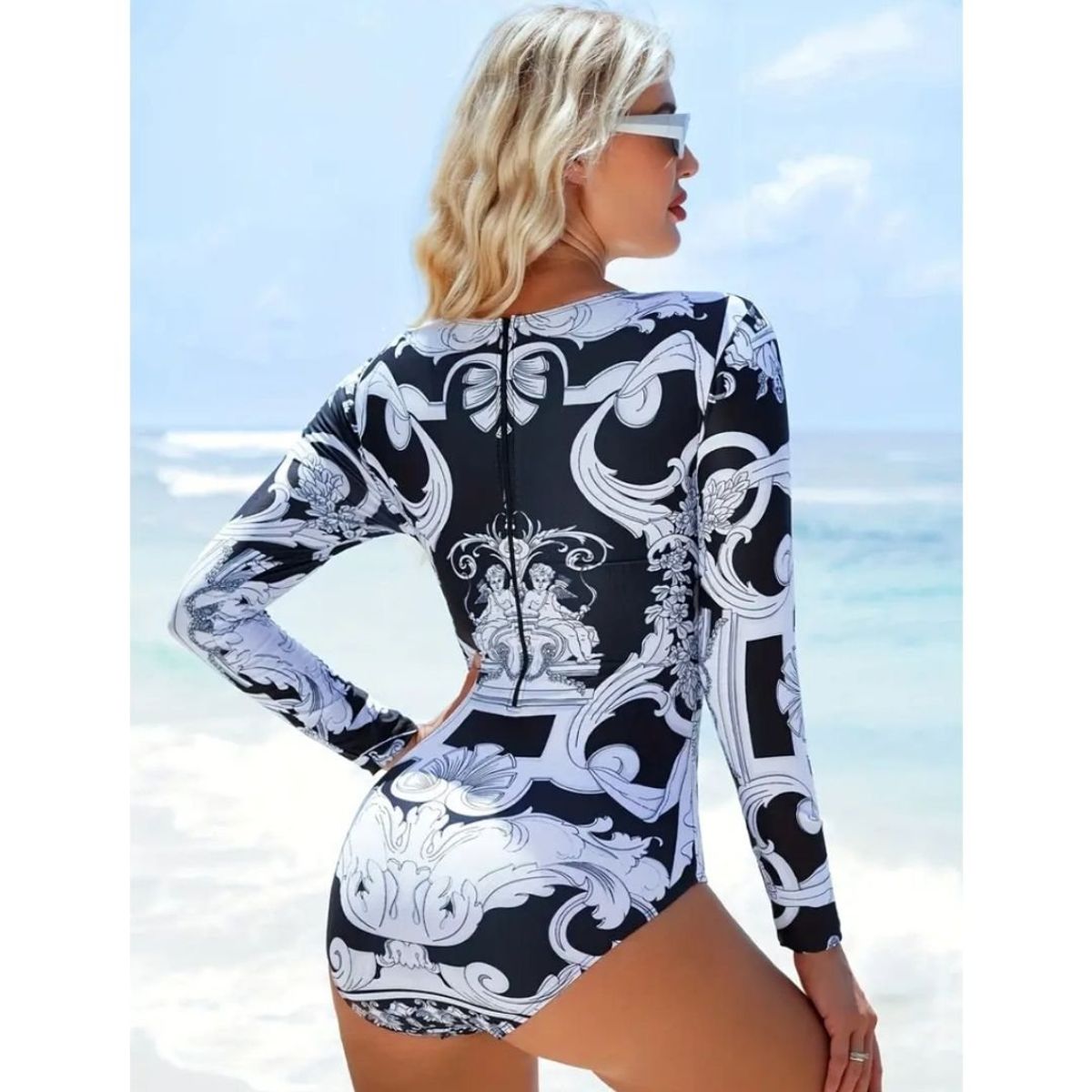 GENERICO - TRAJE DE BAÑO MANGA LARGA CON COPA Y FORRO INTERNO