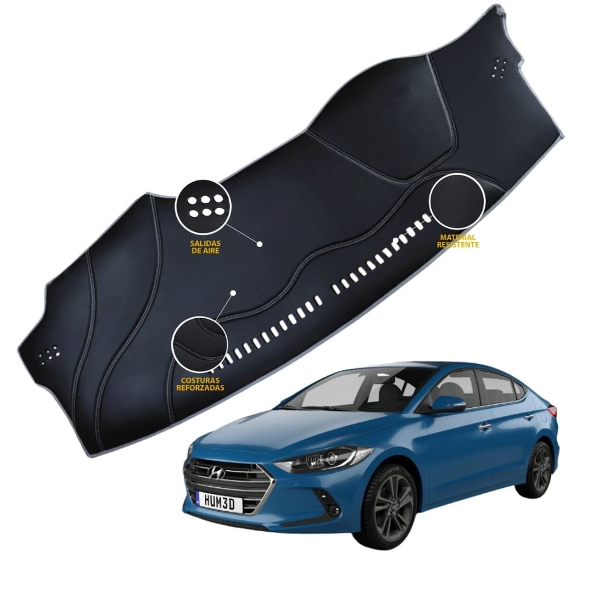 TECGO - PROTECTOR DE TABLERO TIPO HYUNDAI ELANTRA 2020 TACTO CUERO