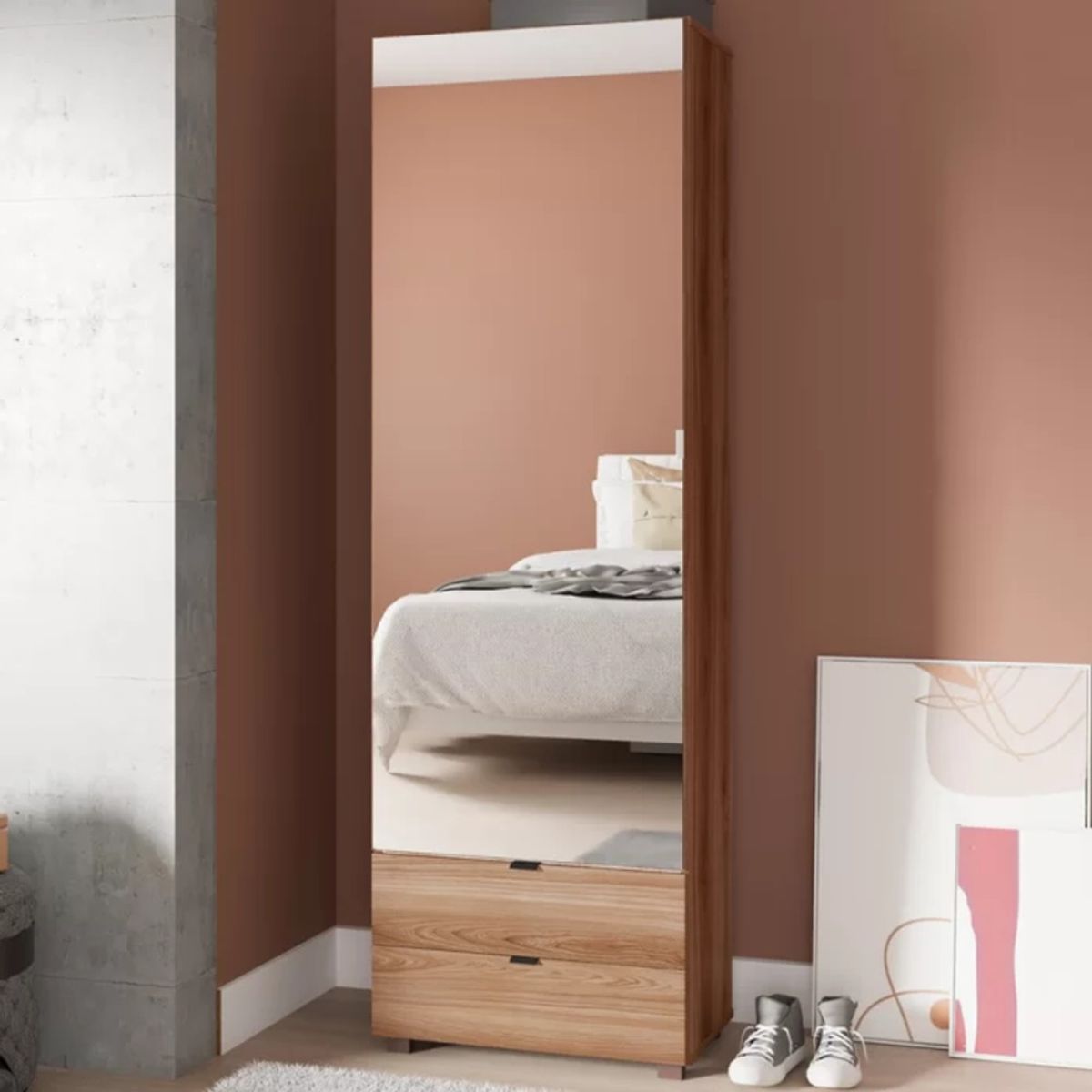 TU MESITA - Zapatera con Espejo Atala color Marrón 2 cajones TU MESITA