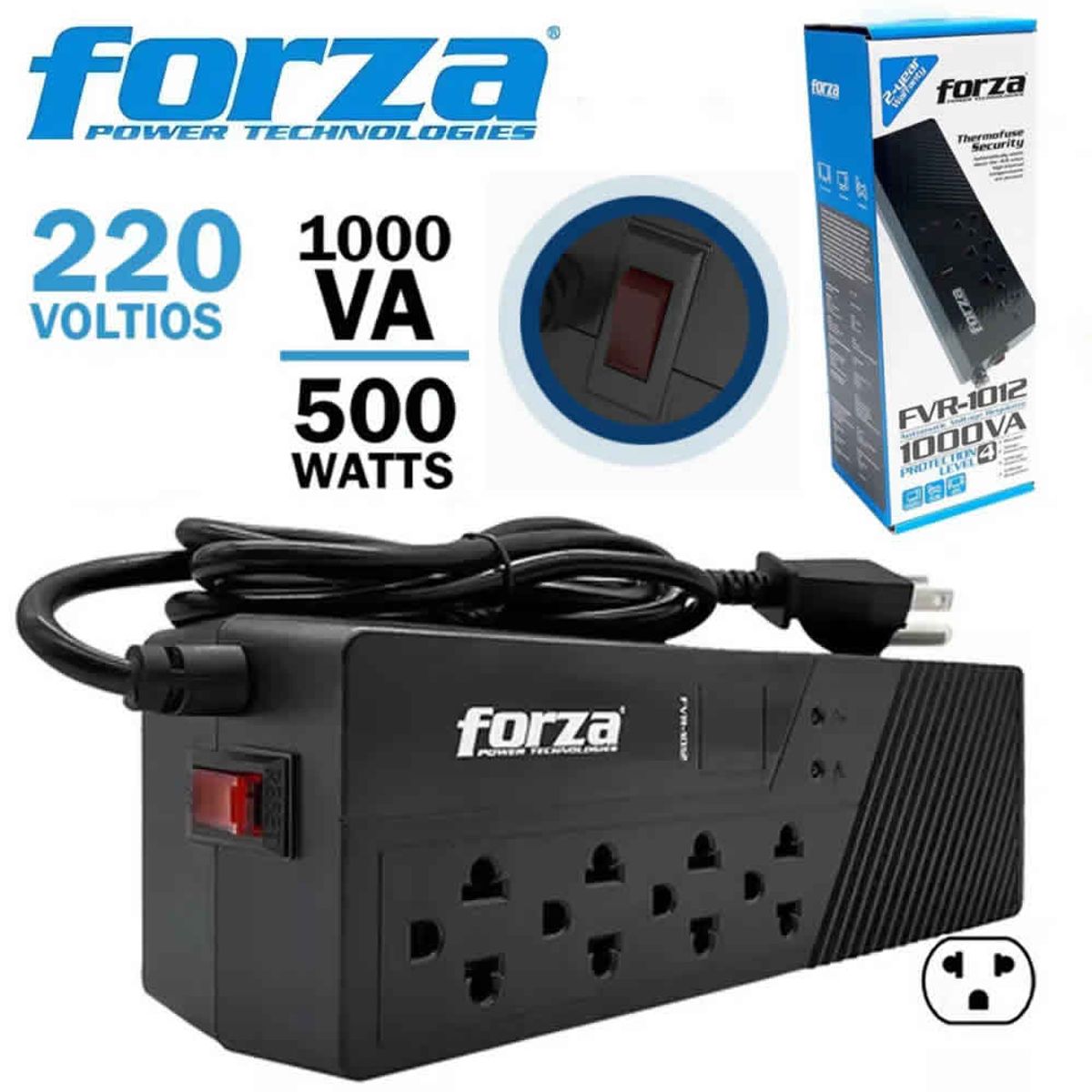 FORZA - Estabilizador Forza 1000VA/500W 4 salidas AC 220V