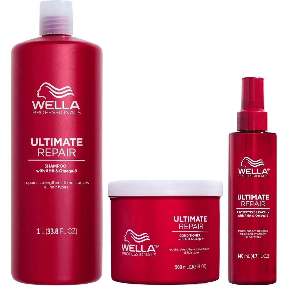 WELLA - Shampoo 1000ml+ Acondicionador+ Spray Anti Frizz Wella Ultimate Repair