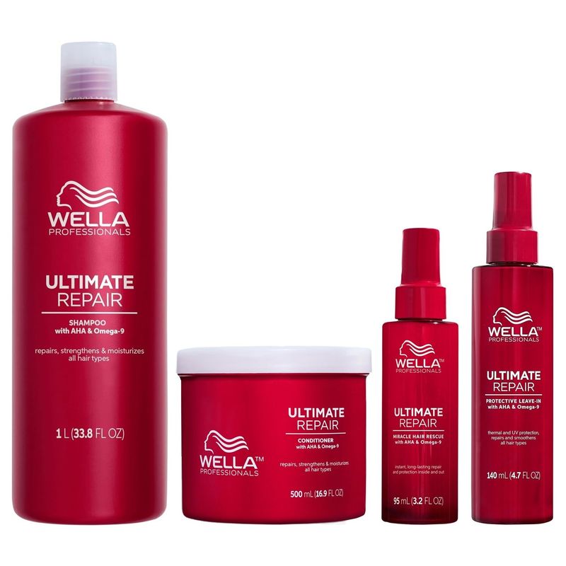 WELLA - Shampoo 1000ml + Acondicionador + Miracle+ Spray Wella Ultimate Repair