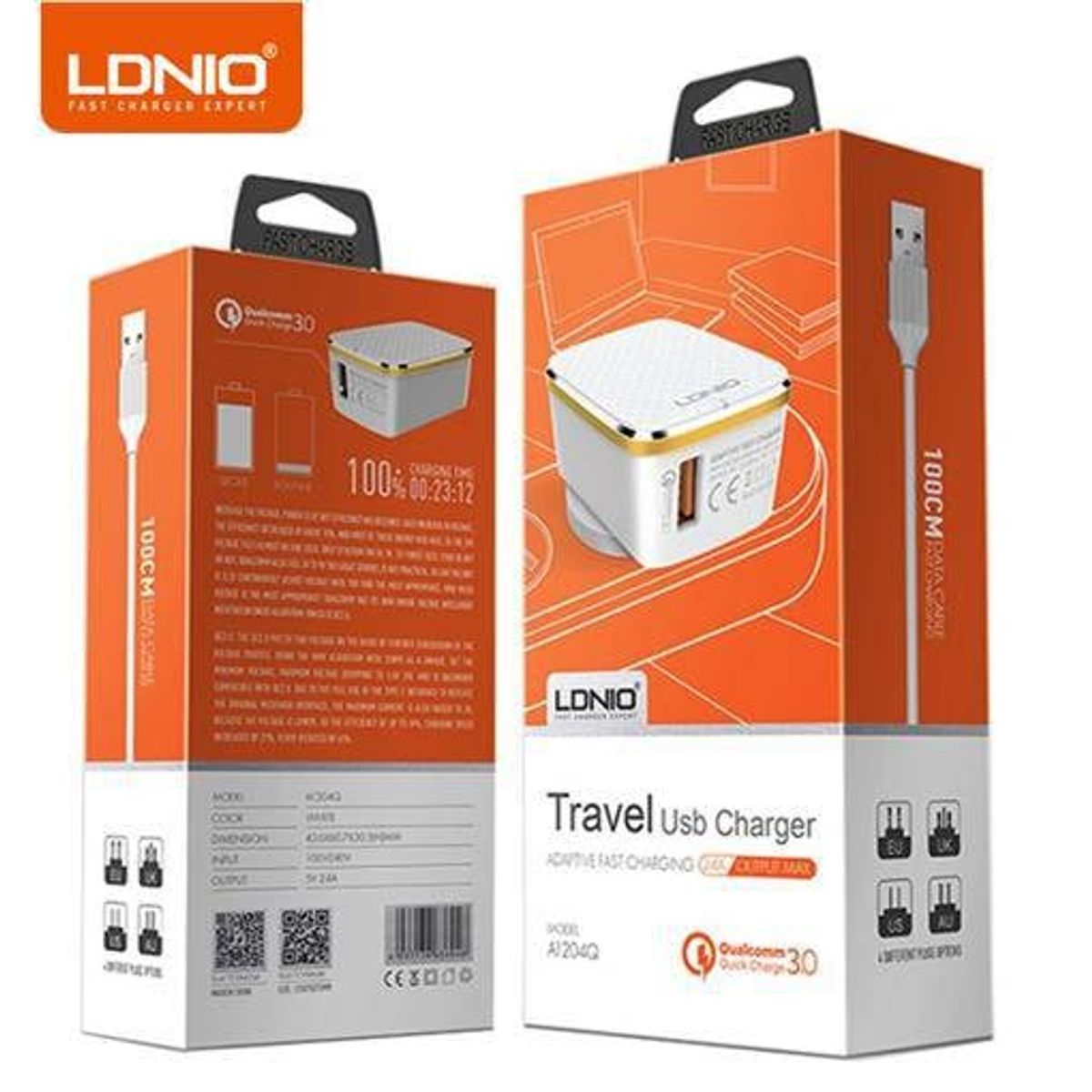 LDNIO - LDNIO A1204Q CARGADOR DE PARED 18W  CARGA RAPIDA USB A USB-C BLANCO