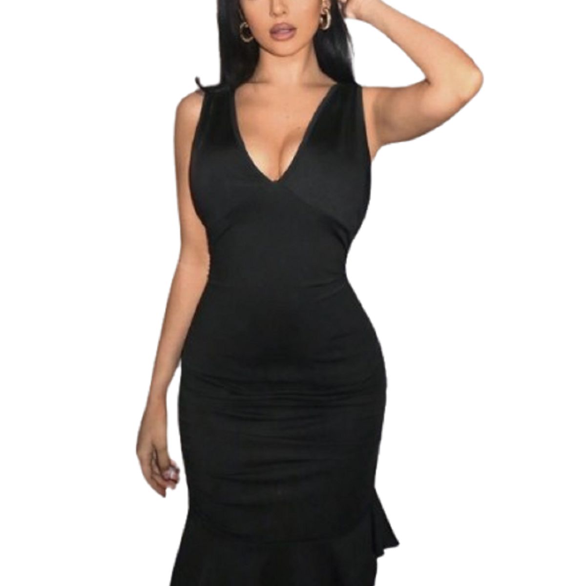 GENERICO - Vestido mini negro de mujer con escote en V profundo