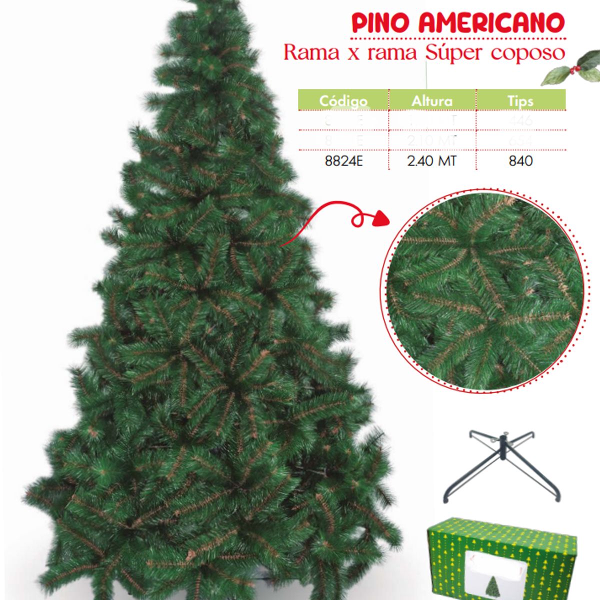 GENERICO - Árbol de navidad de 2 40mt Rama x rama super coposo pino americano