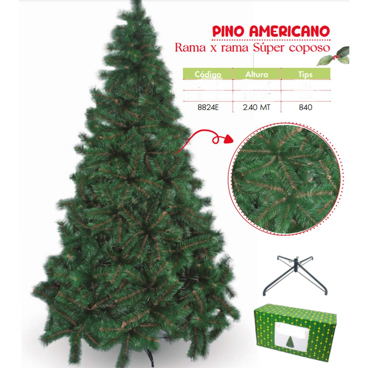 GENERICO - Árbol de navidad de 2 40mt Rama x rama super coposo pino americano