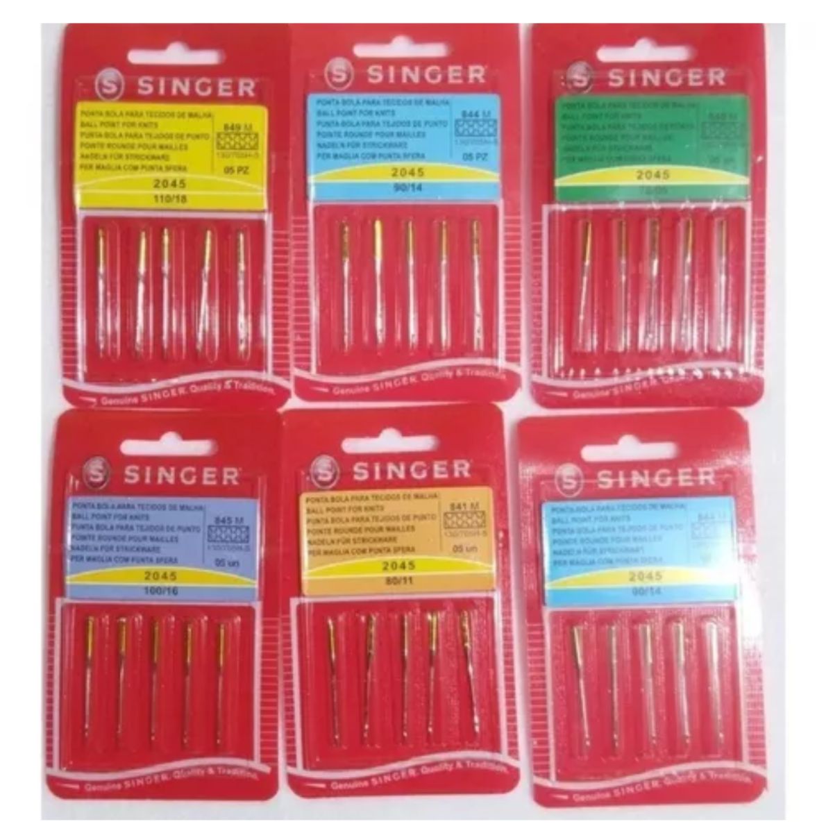 SINGER - Aguja Punta Bola Singer 2045 Varias Medidas Kit C/6 Paquetes