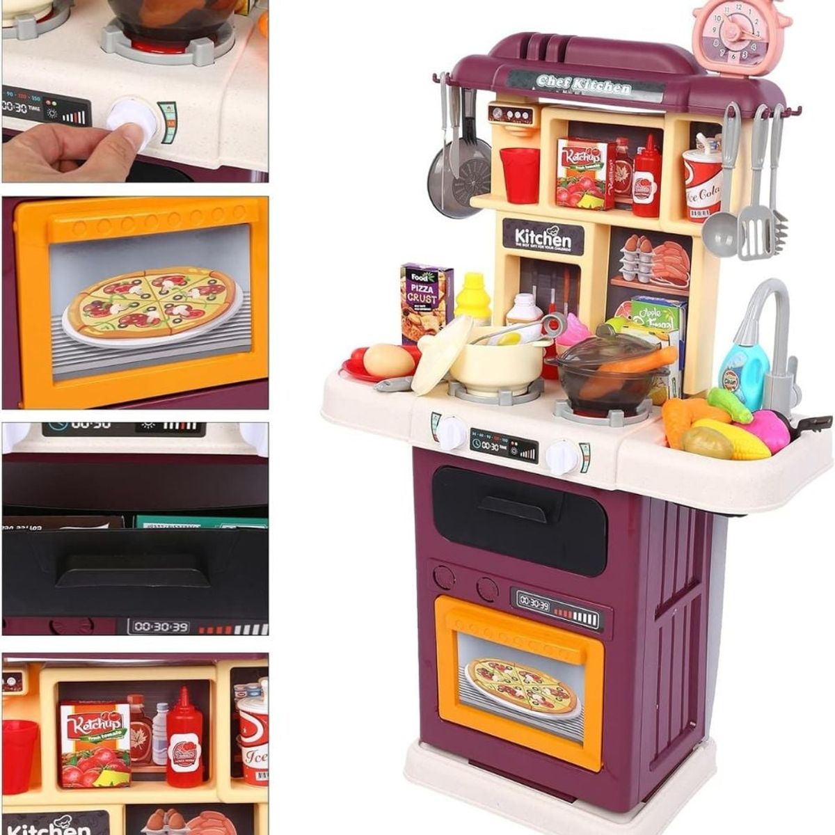 GENERICO - Cocina con Luces y Sonido Rosado 64 piezas