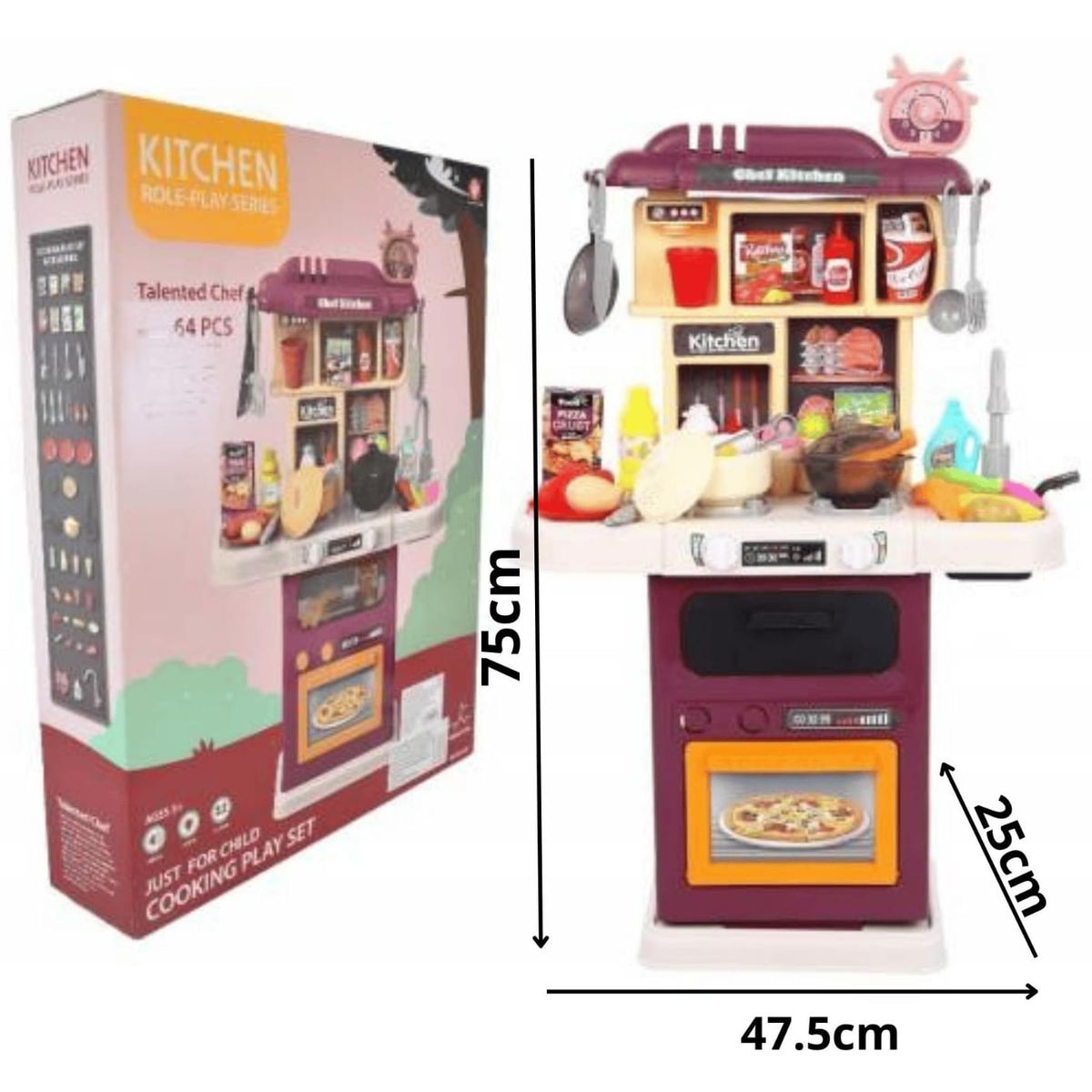 GENERICO - Cocina con Luces y Sonido Rosado 64 piezas