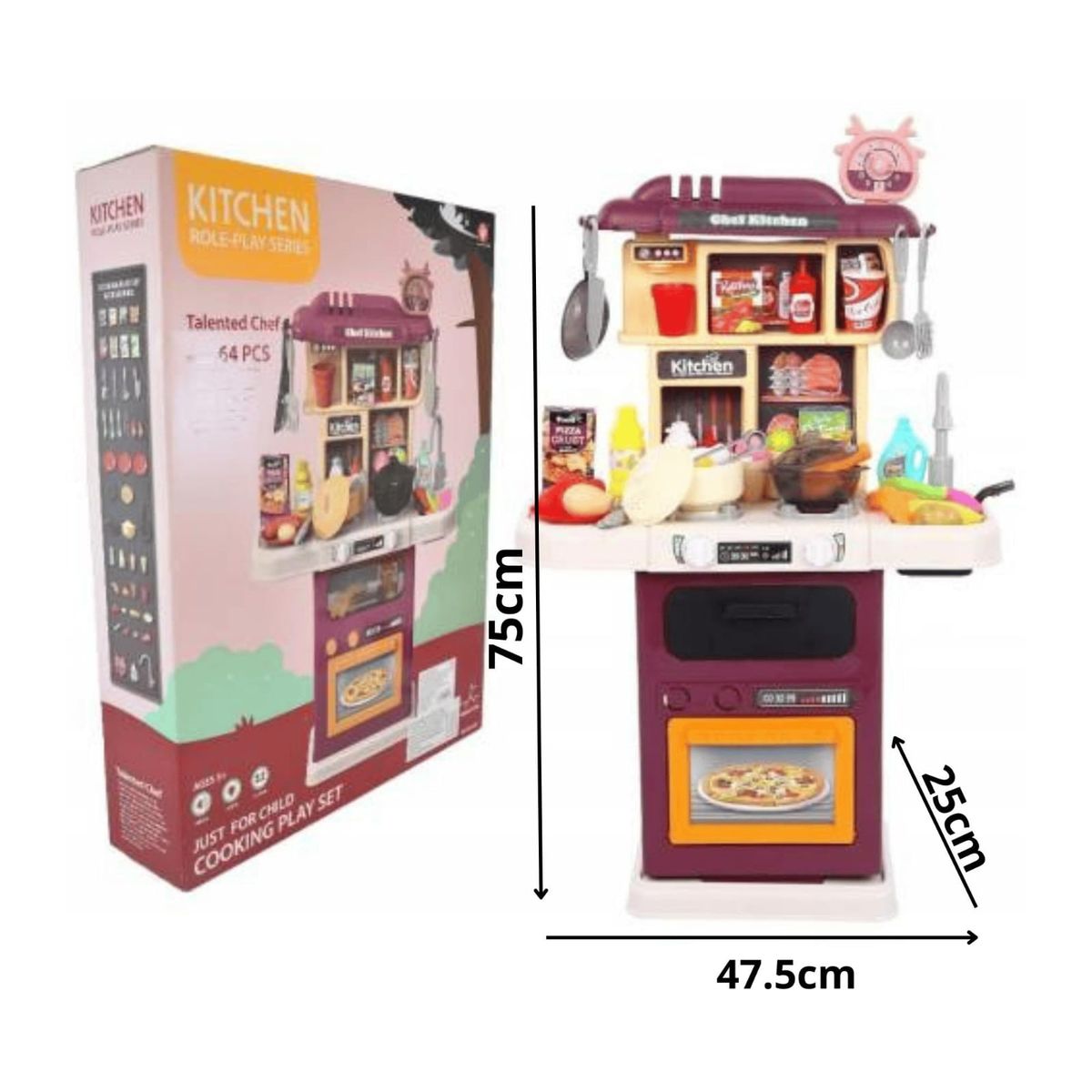 GENERICO - Cocina con Luces y Sonido Rosado 64 piezas