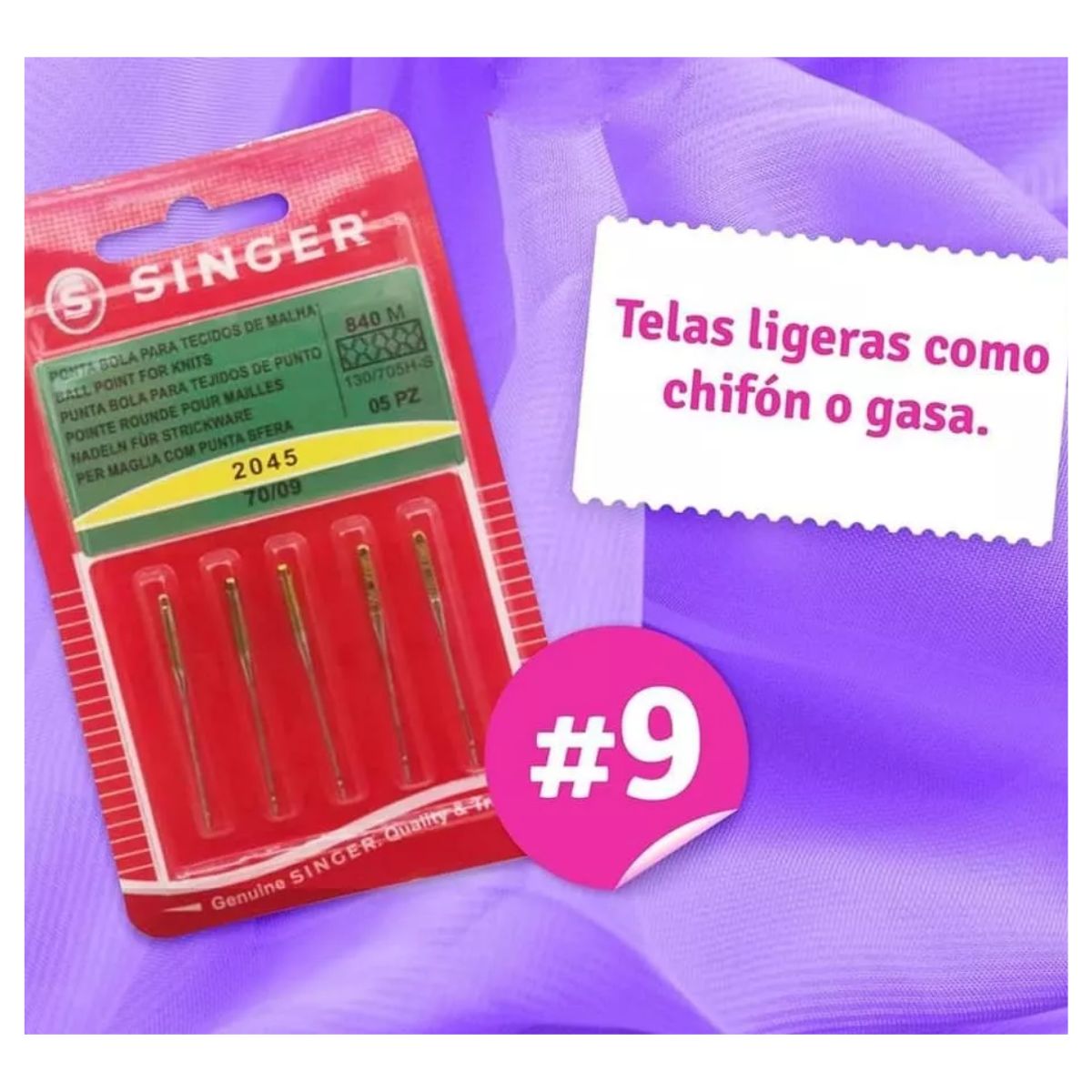 SINGER - Aguja Punta Bola Singer 2045 Para Maquina De Coser - Nro. 09