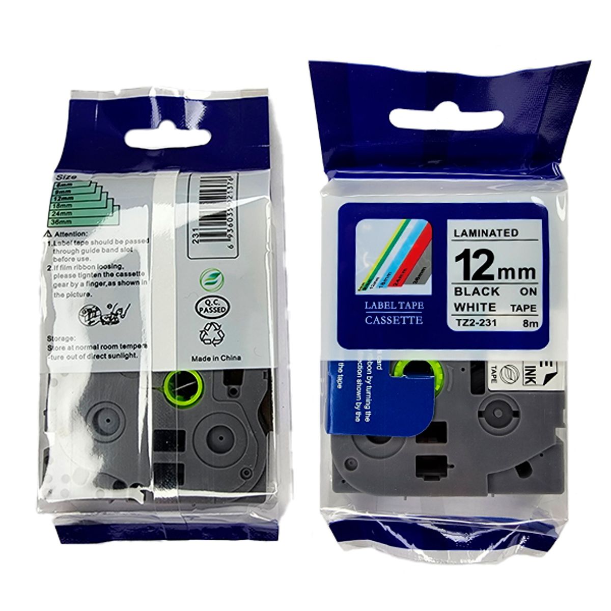 GENERICO - CINTA COMPATIBLE BROTHER TZ2-231 12MM NEGRO SOBRE BLANCO