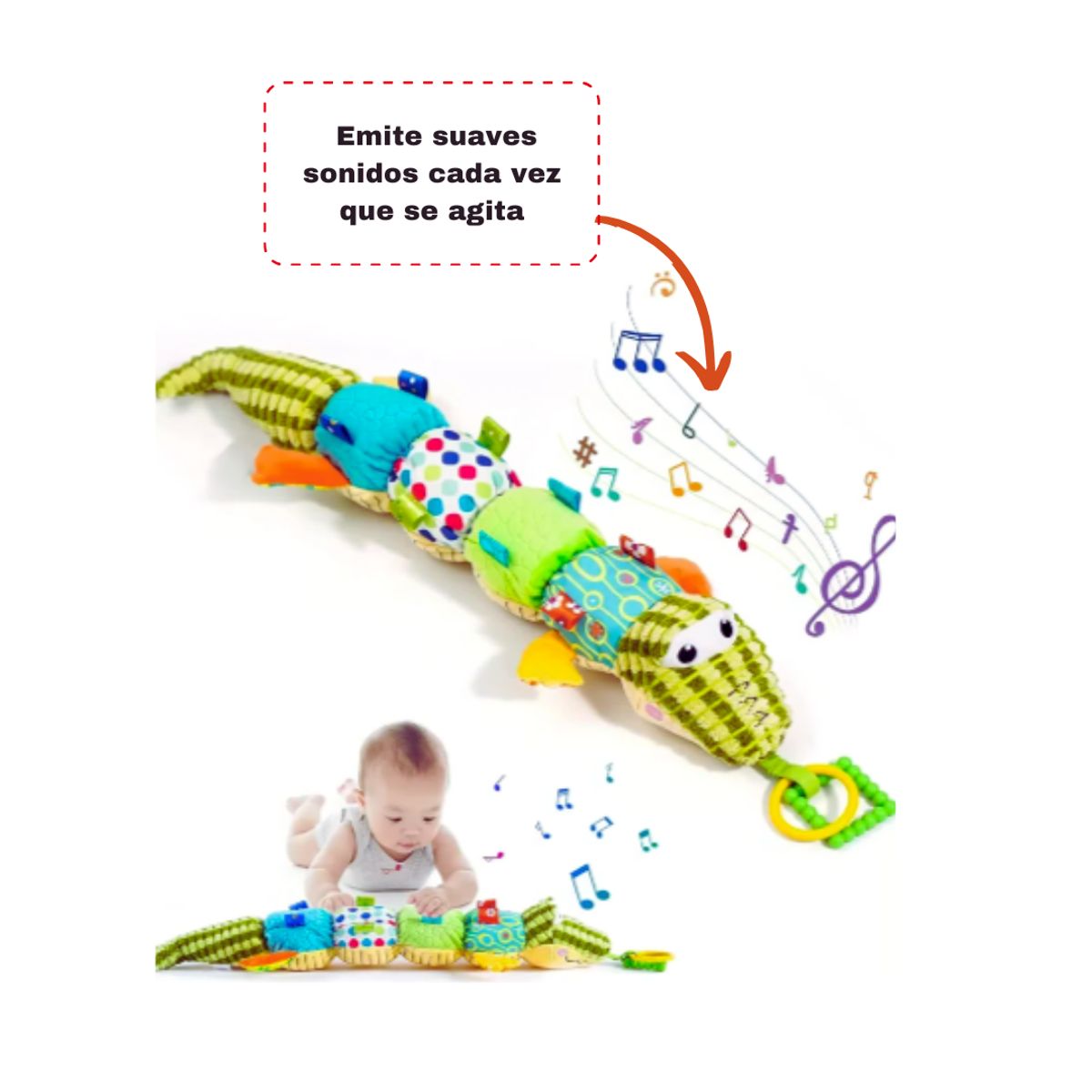 GENERICO - Cocodrilo Sonajero Peluche Apego Sensorial