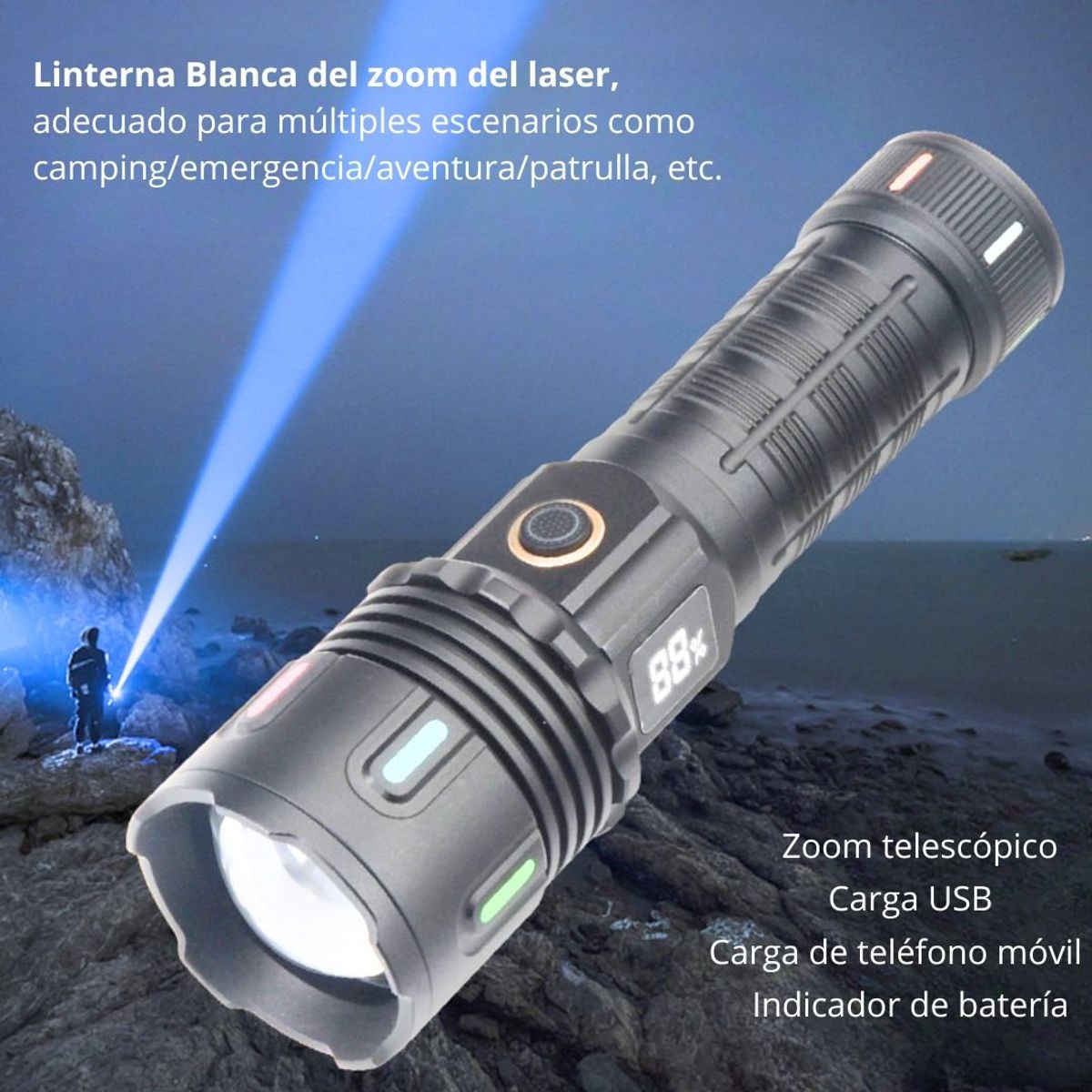 LIDIMI - Linterna LED con Luz Blanca Zoom Laser 5 Modos 2000M LIDIMI LD-L492A