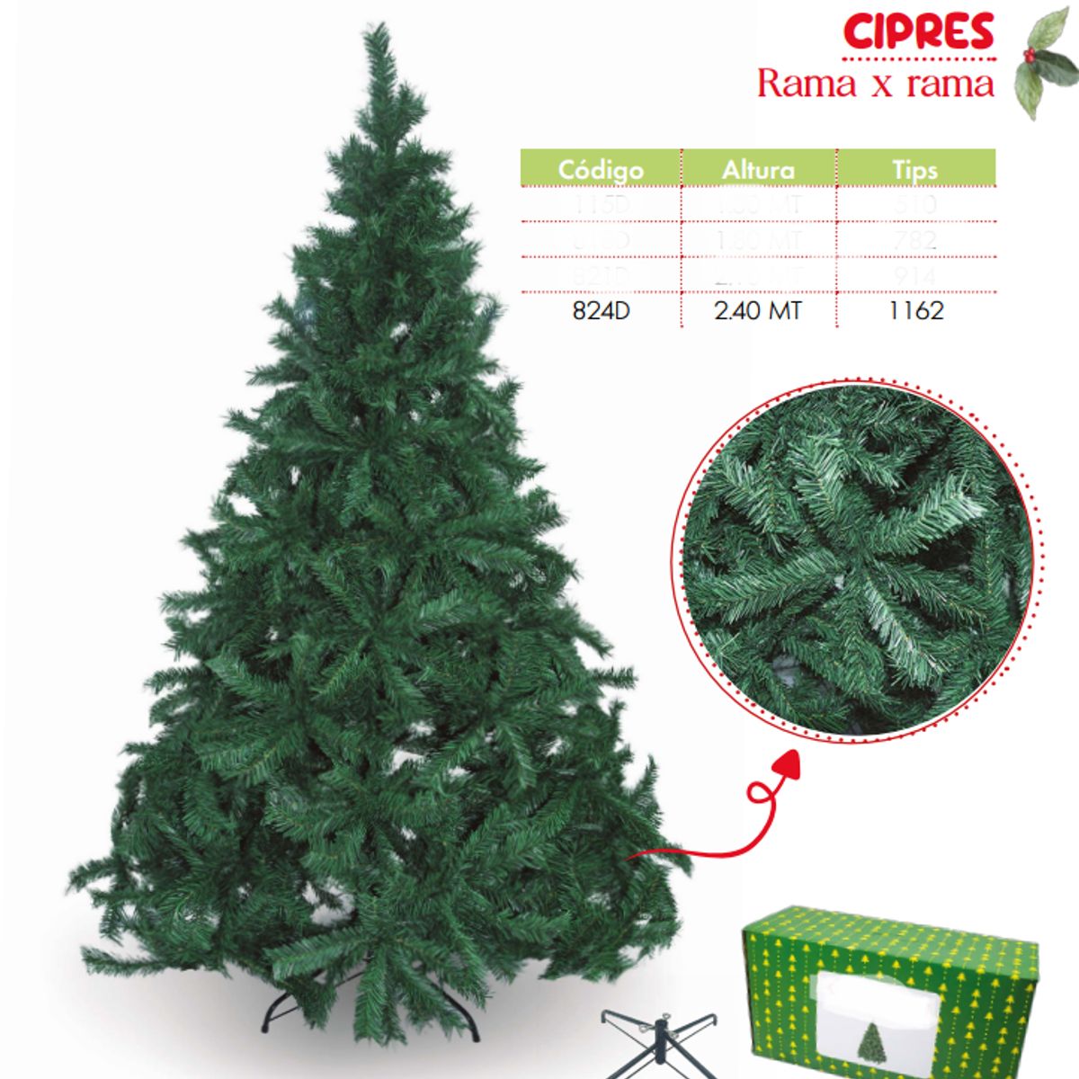 GENERICO - Árbol de navidad de 2 40mt Rama x rama ciprés